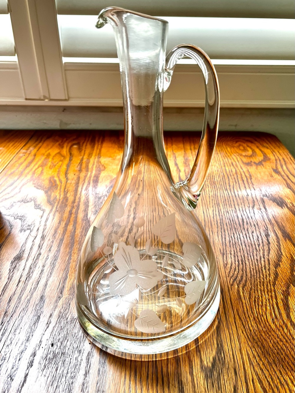 Clear Etched Crystal Decanter Carafe with Floral Motif